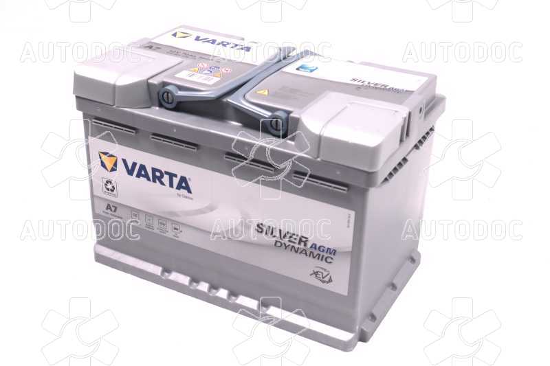 Аккумулятор   70Ah-12v VARTA Start-Stop Plus AGM (278х175х190), R, EN 760. Фото 2