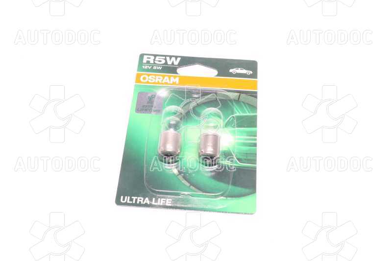 Лампа накаливания  R5W 12V 5W BA 15s Ultra Life (blister 2шт) (пр-во OSRAM). Фото 2