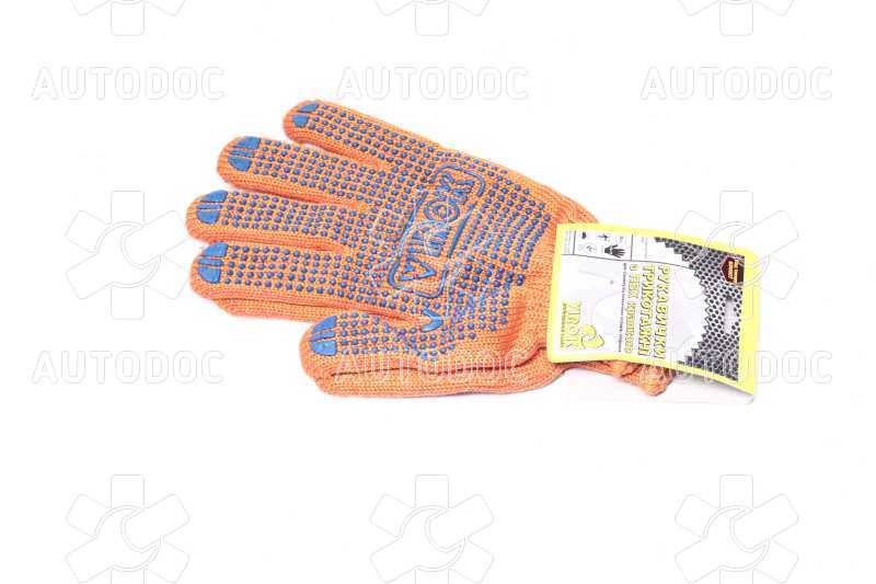 Перчатки трикотажные оранжевые с ПВХ точкой с двойным наладонником(VIROK). Фото 6