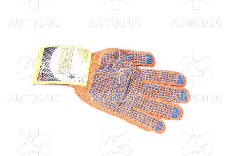 Перчатки трикотажные оранжевые с ПВХ точкой с двойным наладонником(VIROK). Фото 3