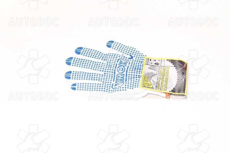 Перчатки трикотажные белые с ПВХ точкой (5 нитей, 100 - полиэстер)(VIROK). Фото 6
