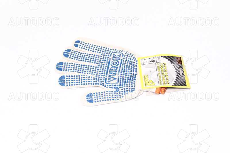 Перчатки трикотажные белые с ПВХ точкой (5 нитей 70 - хлопок, 30 - полиэстер)(VIROK). Фото 6