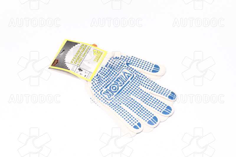 Перчатки трикотажные белые с ПВХ точкой (5 нитей 70 - хлопок, 30 - полиэстер)(VIROK). Фото 2