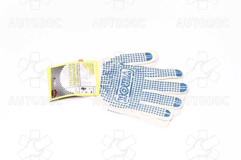 Перчатки трикотажные белые с ПВХ точкой (5 нитей 70 - хлопок, 30 - полиэстер)(VIROK). Фото 3