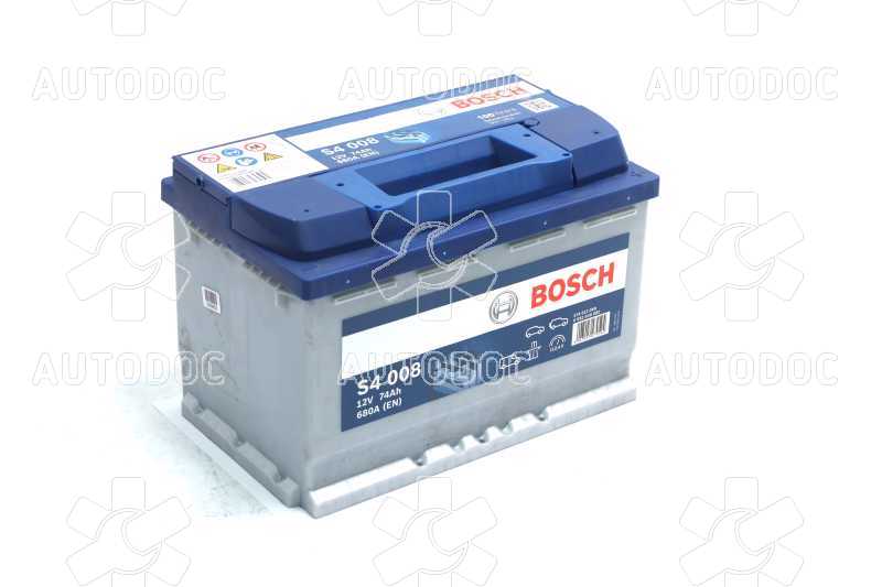 Аккумулятор   74Ah-12v BOSCH (S4008) (278x175x190),R,EN680. Фото 1