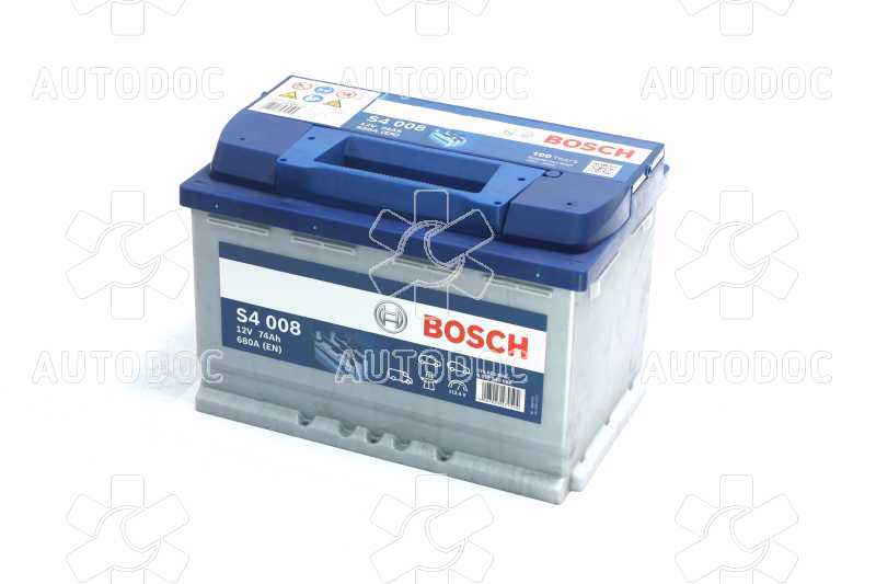 Аккумулятор   74Ah-12v BOSCH (S4008) (278x175x190),R,EN680. Фото 3