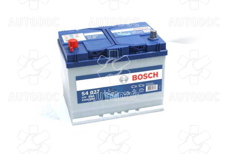 Аккумулятор   70Ah-12v BOSCH (S4027) (261x175x220),L,EN630(Азия). Фото 1