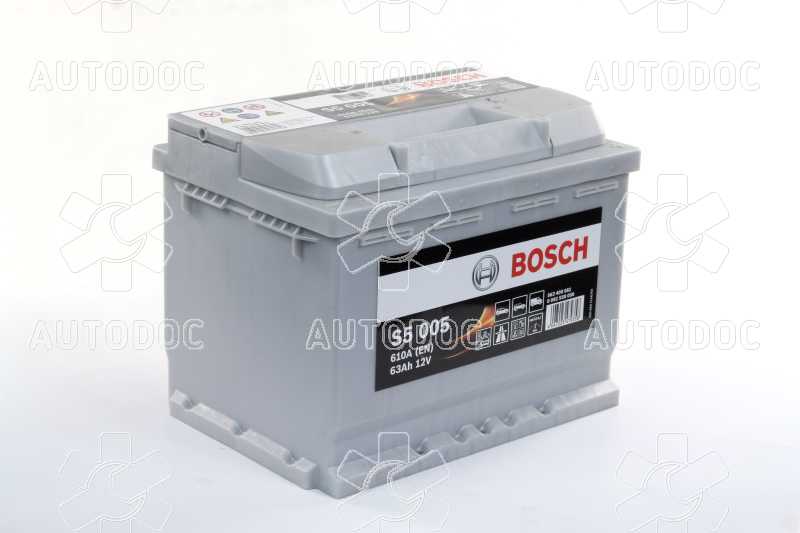 Аккумулятор   63Ah-12v BOSCH (S5005) (242x175x190),R,EN610. Фото 2