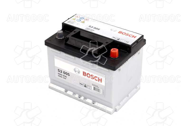 Аккумулятор   56Ah-12v BOSCH (S3005) (242x175x190),R,EN480. Фото 1