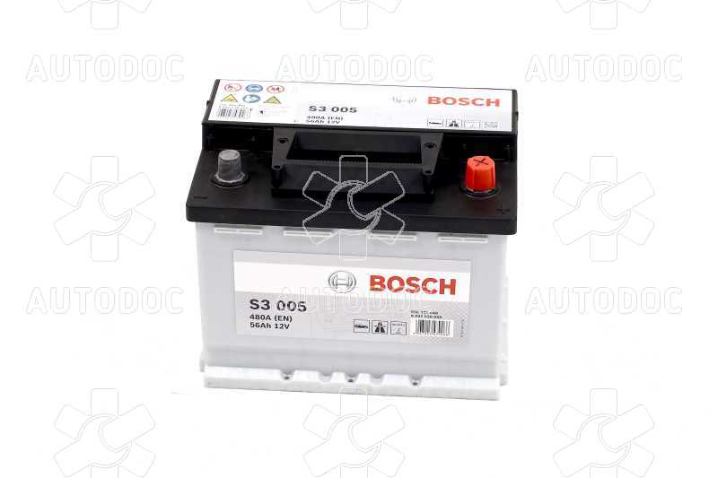 Аккумулятор   56Ah-12v BOSCH (S3005) (242x175x190),R,EN480. Фото 6