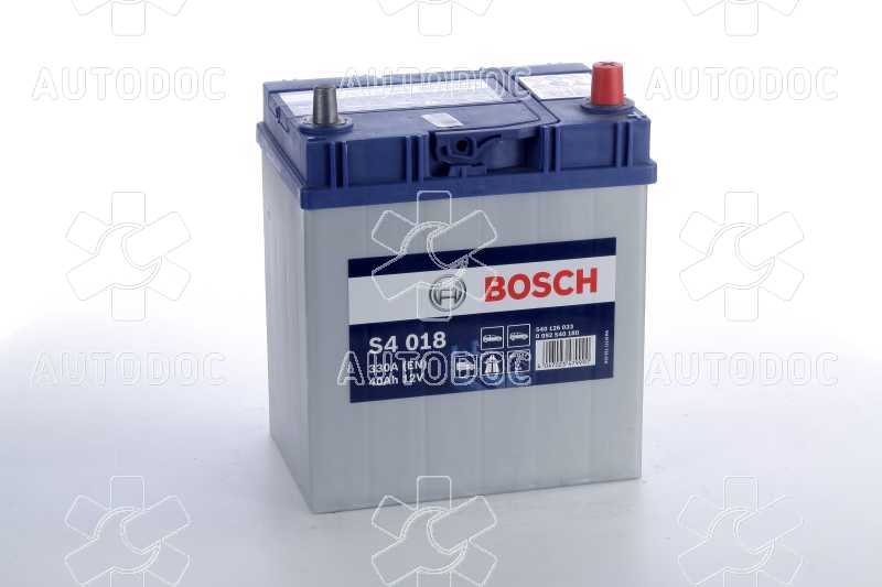 Аккумулятор тонкие клеммы 40Ah-12v BOSCH (S4018) (187x127x227) ,R,EN330 ( Азия). Фото 1