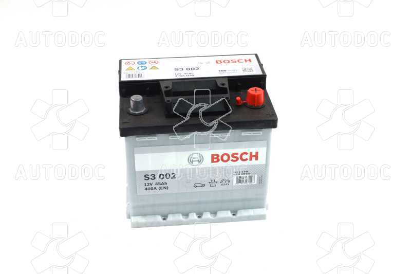 Аккумулятор   45Ah-12v BOSCH (S3002) (207x175x190),R,EN400. Фото 10