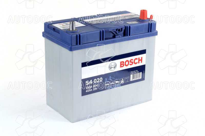 Аккумулятор тонкие клеммы 45Ah-12v BOSCH (S4020) (238x129x227) ,R,EN330,Азия. Фото 1