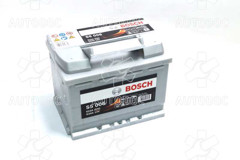 Аккумулятор   63Ah-12v BOSCH (S5006) (242x175x190),L,EN610. Фото 1
