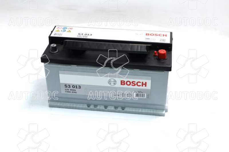 Аккумулятор   90Ah-12v BOSCH (S3013) (353x175x190),R,EN720. Фото 6
