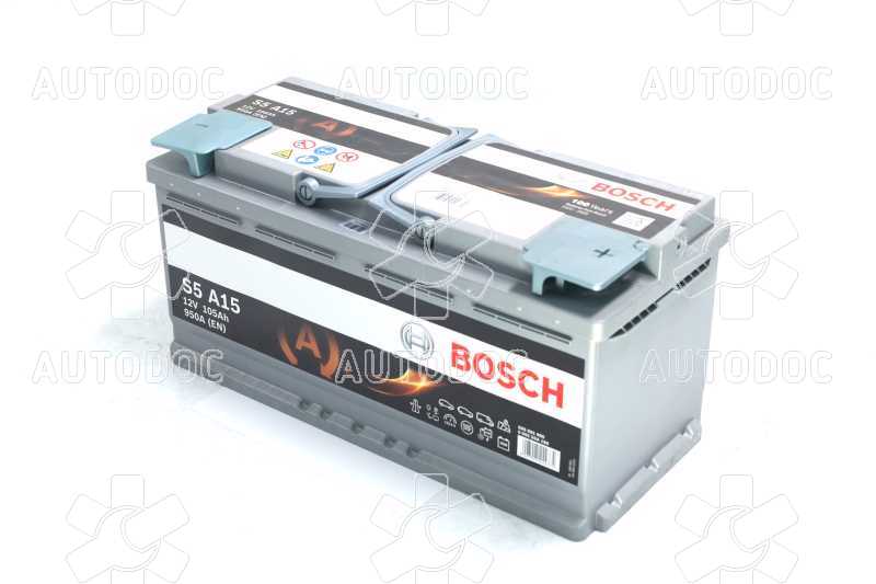 Аккумулятор  105Ah-12v BOSCH AGM (S5A15) (394х175х190), R, EN 950. Фото 2