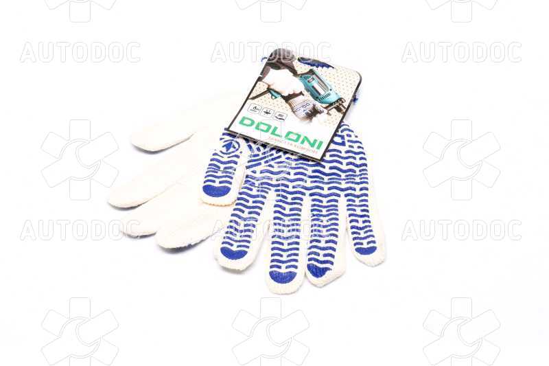 Перчатки "Волна" с ПВХ-рис. натуральный белый / синий70 / 30 10 класс размер 10 (DOLONI). Фото 2