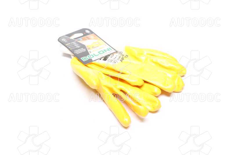 Рукавички трикотаж, бавовна, в'язаний манжет, нітрил, жовтий розмір 10 (DOLONI). Фото 1