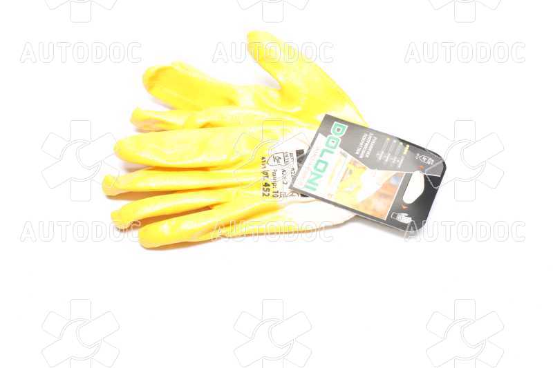 Рукавички трикотаж, бавовна, в'язаний манжет, нітрил, жовтий розмір 10 (DOLONI). Фото 4