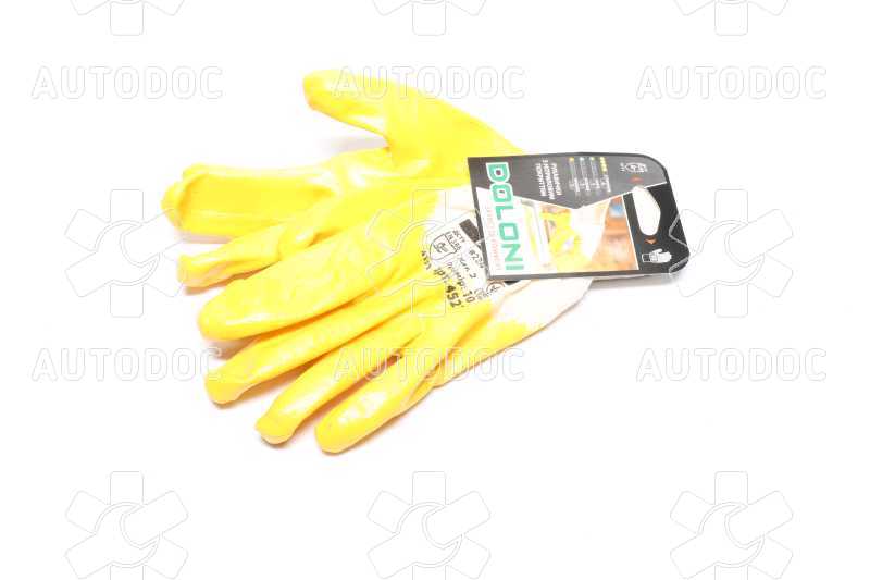 Перчатки трикотаж, хлопок, манжет вязаный, нитрил, желтый размер 10 (DOLONI). Фото 3